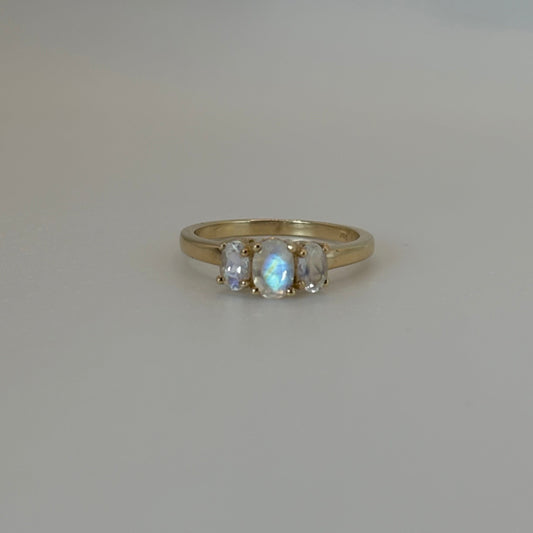10K Yellow Gold Natural Moonstone Triple Stone Ring
