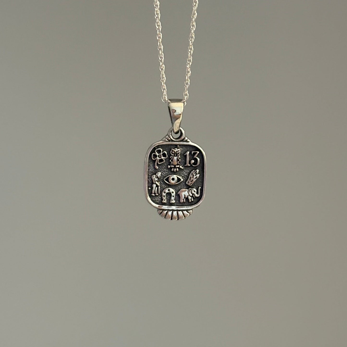 Sterling Silver Good Luck Pendant with Oxidized Detail