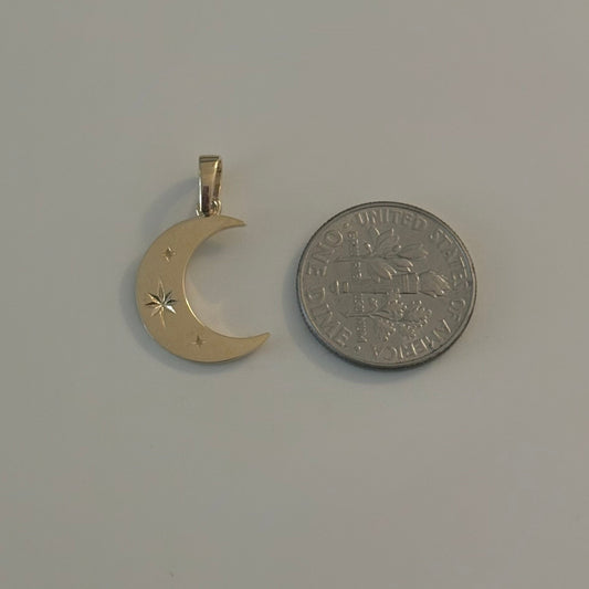 14K Gold Crescent Moon Starburst Charm