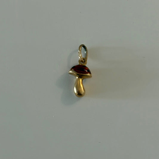 Vintage 18K Gold Mushroom Pendant with Red Enamel
