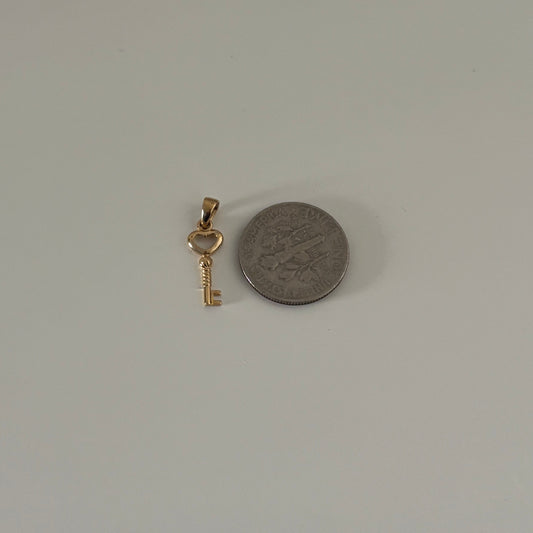 14K Gold Tiny Heart Key Charm