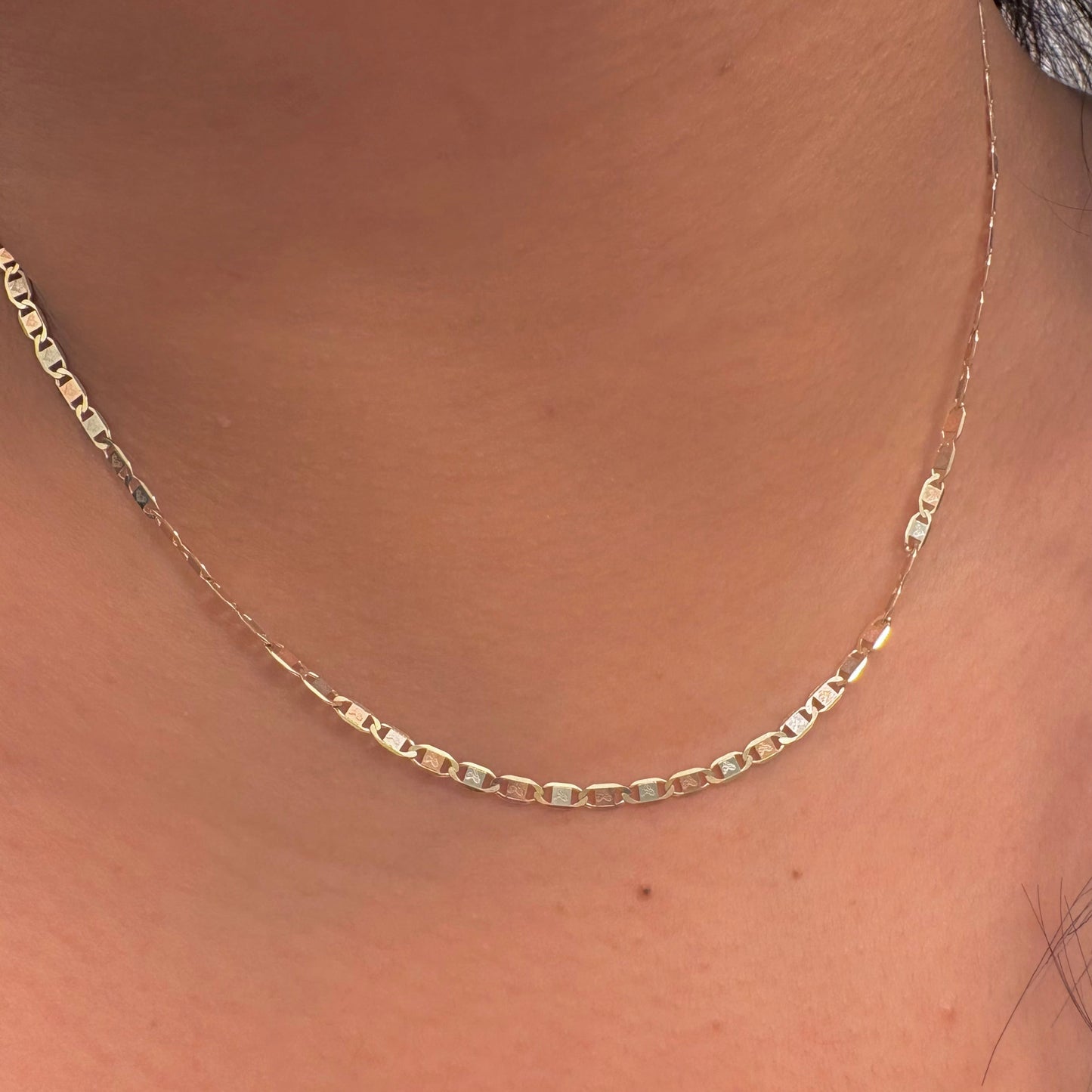 Italian 14K Tri-Tone Gold Heart Stamp Link Chain Necklace