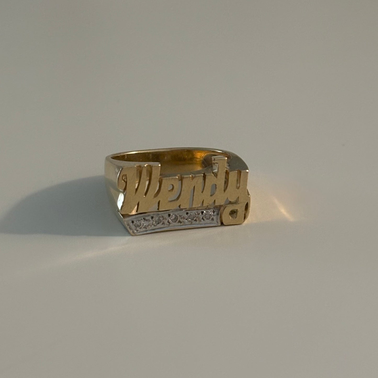 Vintage 14K Gold Wendy Name Ring with Diamond Accents – Size 8.5