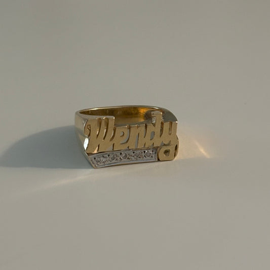 Vintage 14K Gold Wendy Name Ring with Diamond Accents – Size 8.5