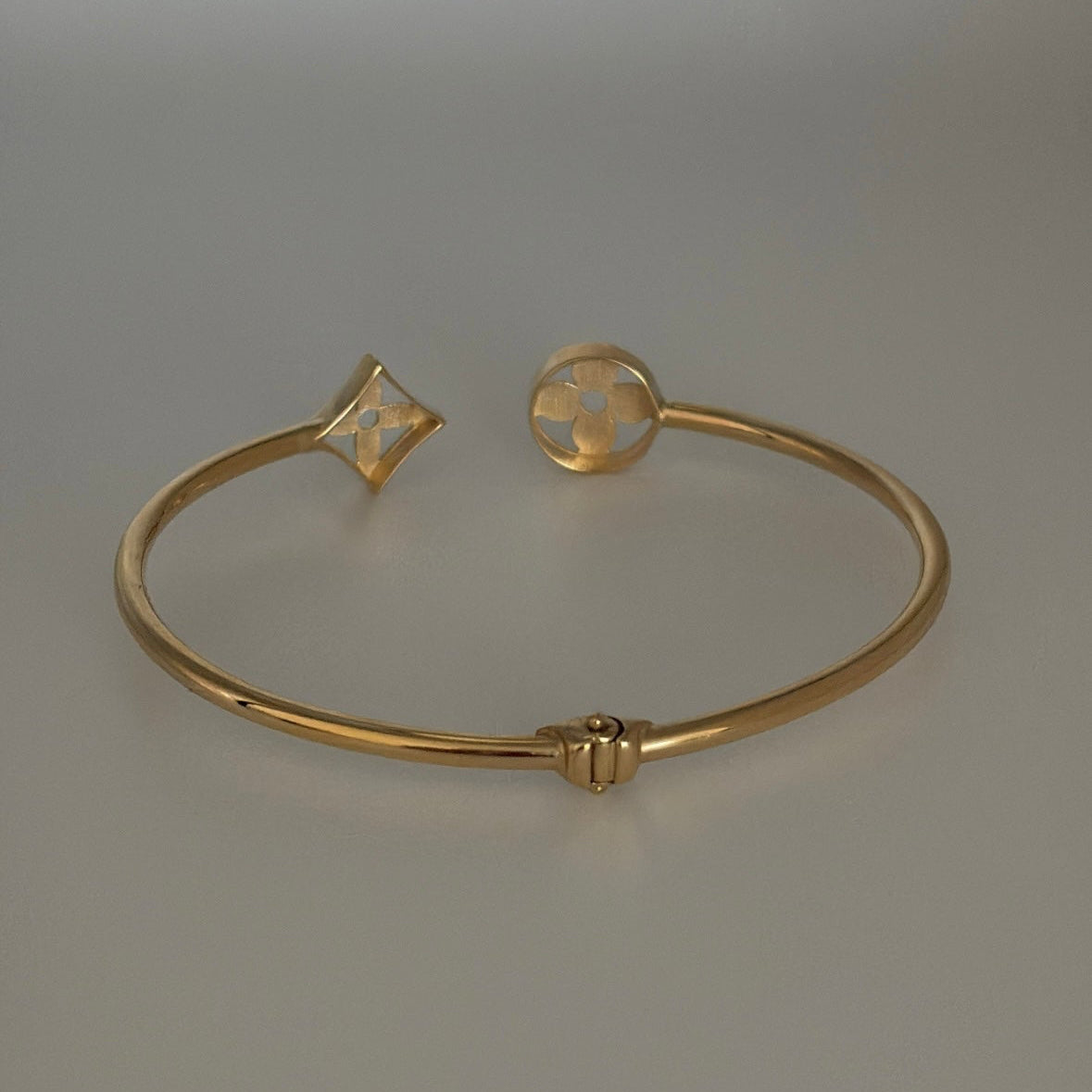 14k Hinged Cuff Bangle with Monogram Floral Motifs