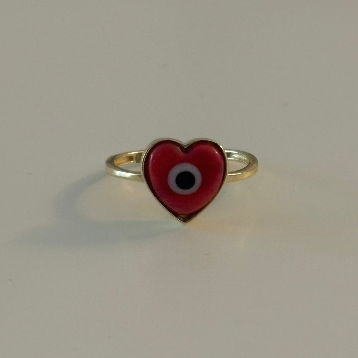10K Yellow Gold Heart Evil Eye Ring