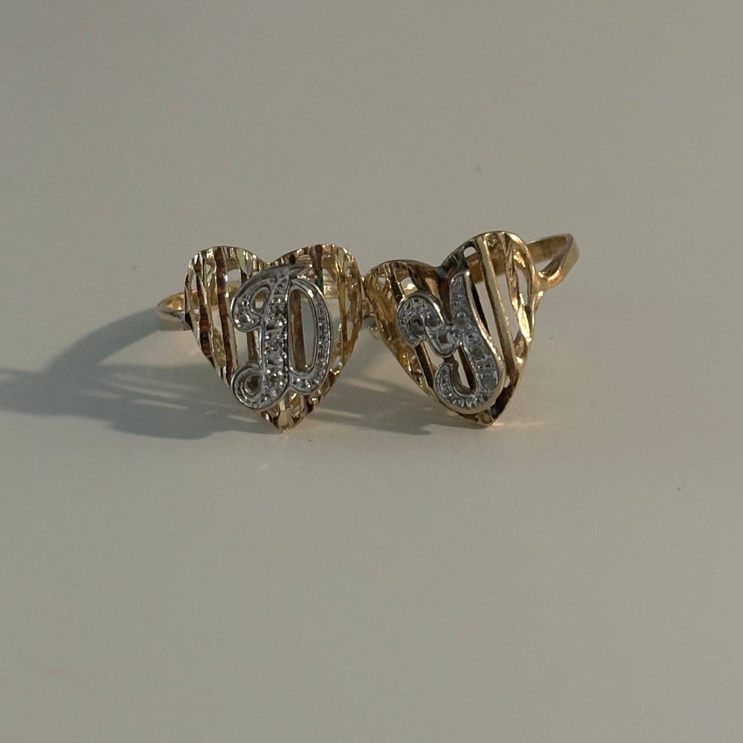Vintage 14K Yellow Gold Diamond Heart Initial Ring – Letter D or Y