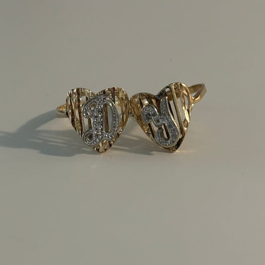 Vintage 14K Yellow Gold Diamond Heart Initial Ring – Letter D or Y