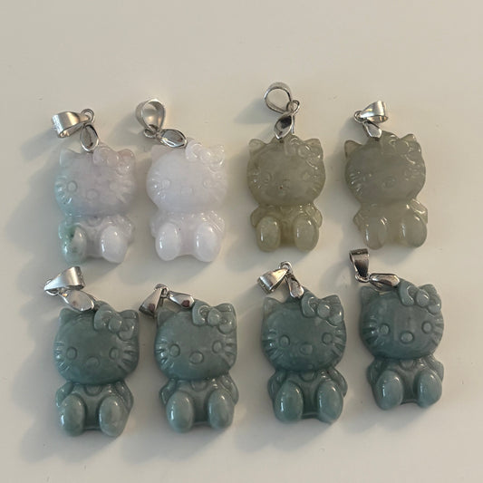 Jade Hello Kitty Charm Pendant S925 Silver Bail