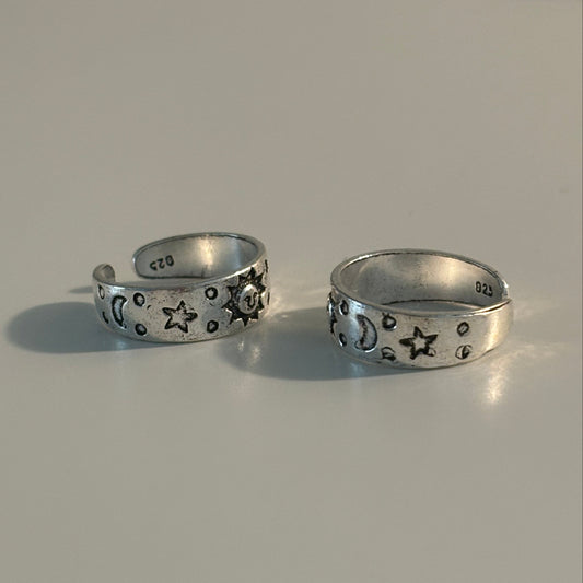 925 Silver Celestial Sun Moon & Star Ring