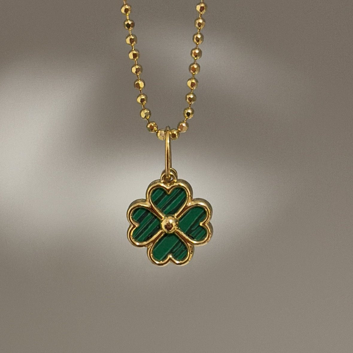 14K malachite heart clover charm