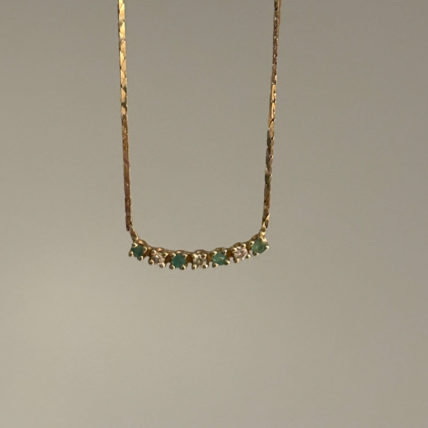 Vintage 14K Gold Emerald & Diamond Necklace – 16”