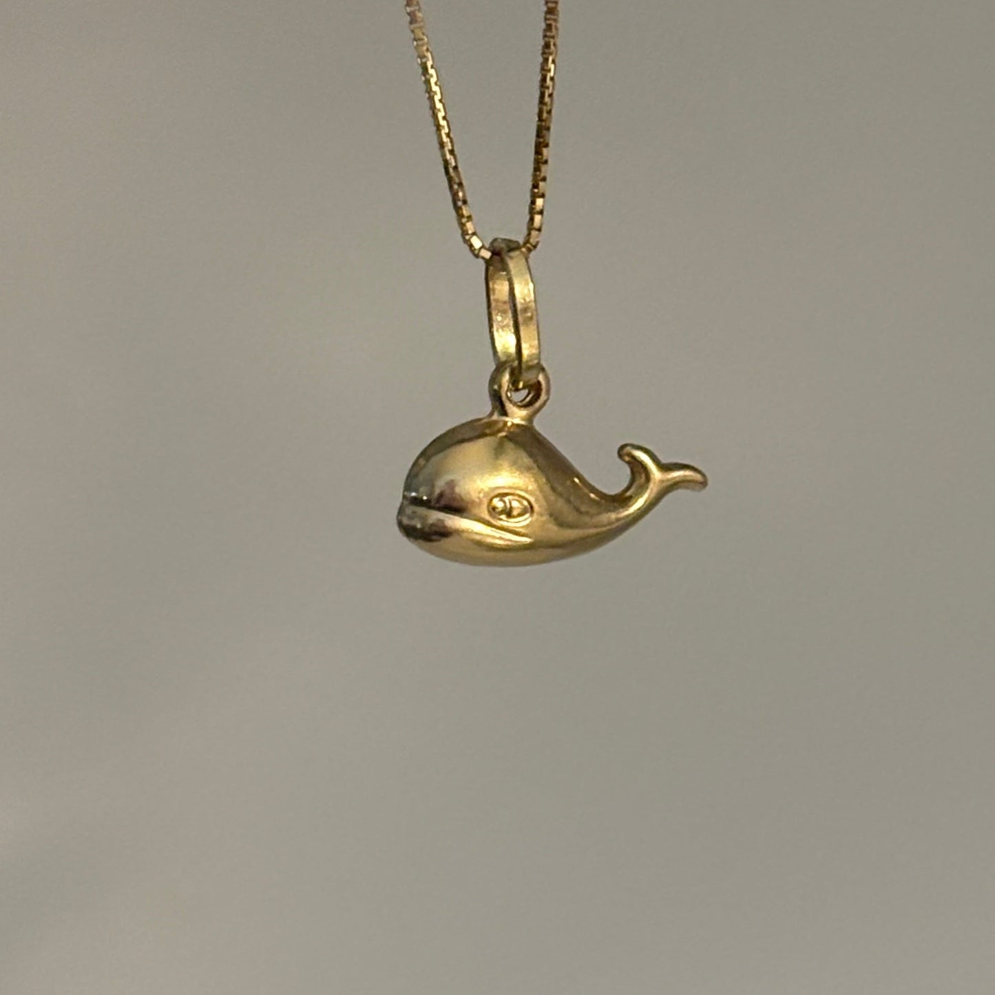14K Italian Puffy Whale Charm | Solid Yellow Gold 3D Whale Pendant