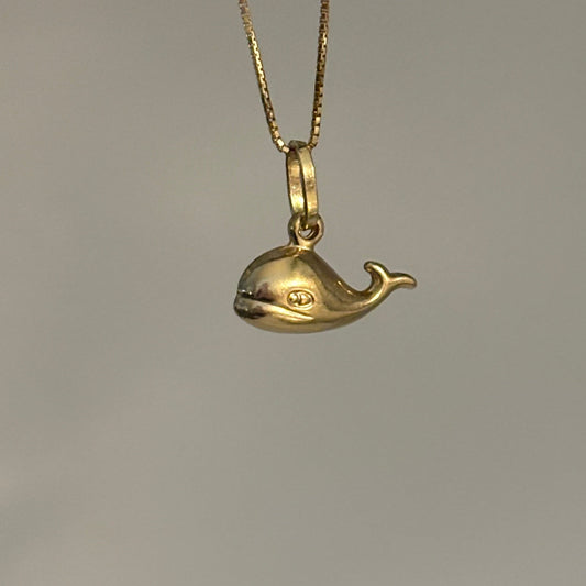 14K Italian Puffy Whale Charm | Solid Yellow Gold 3D Whale Pendant