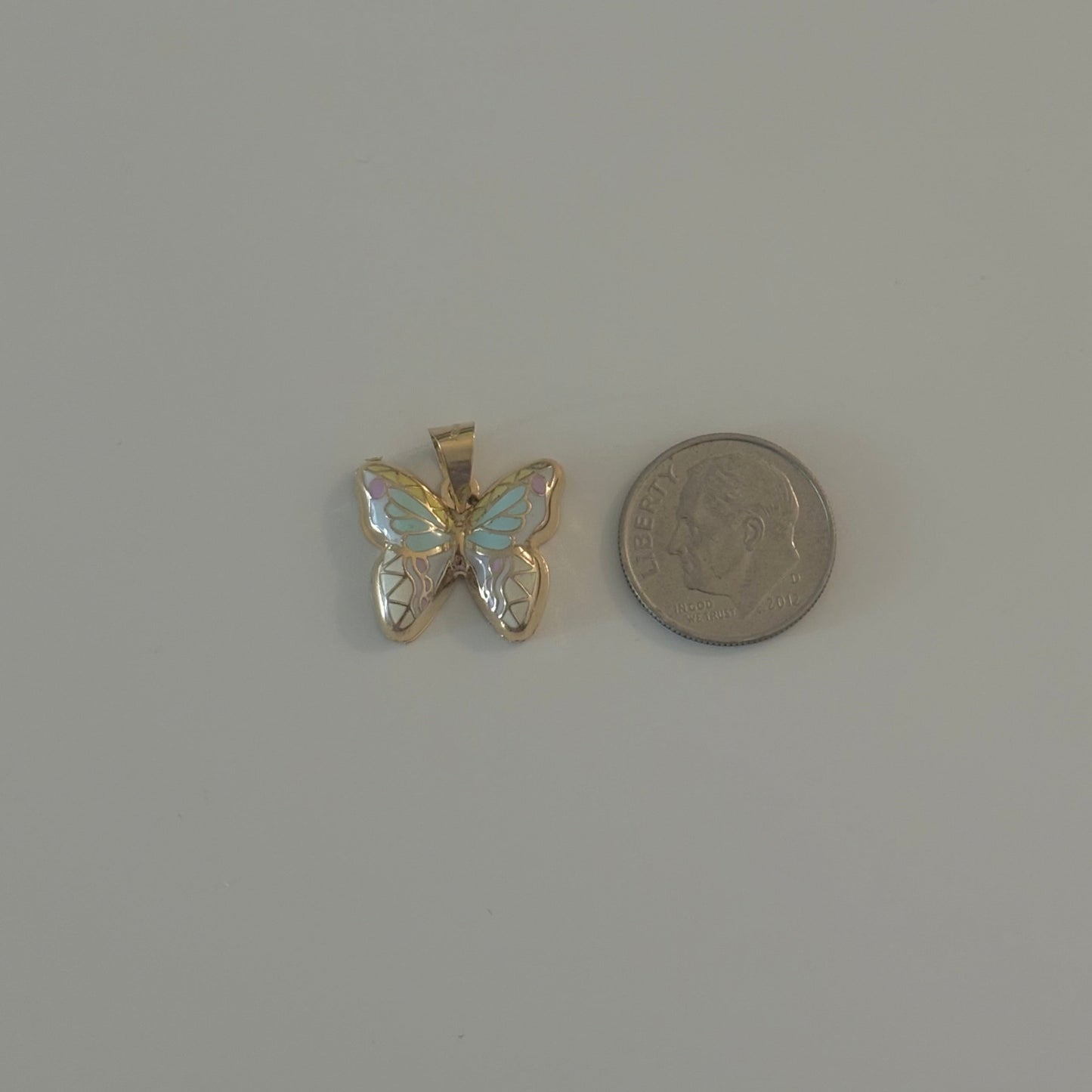 14K Yellow Gold Puffy Butterfly Charm with Enamel