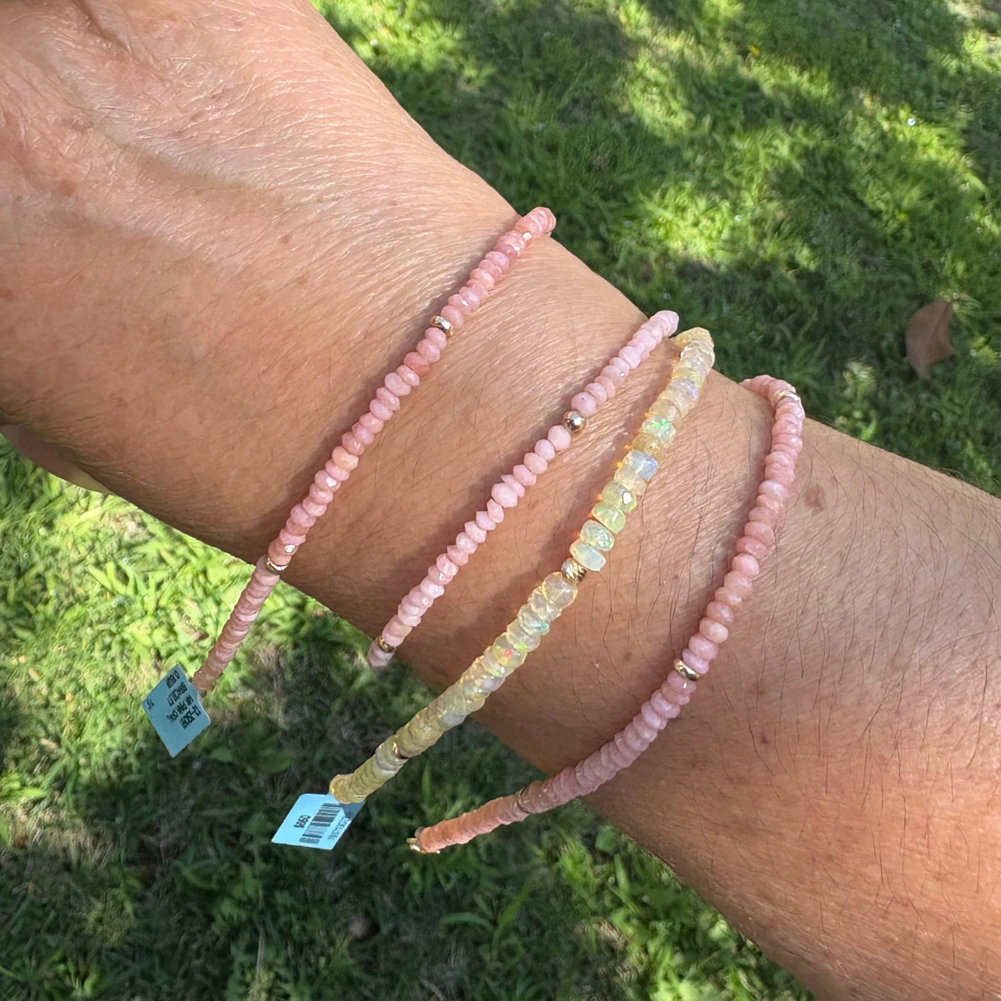 Pink Opal & Yellow Opal 14K Gold Beaded Bracelets