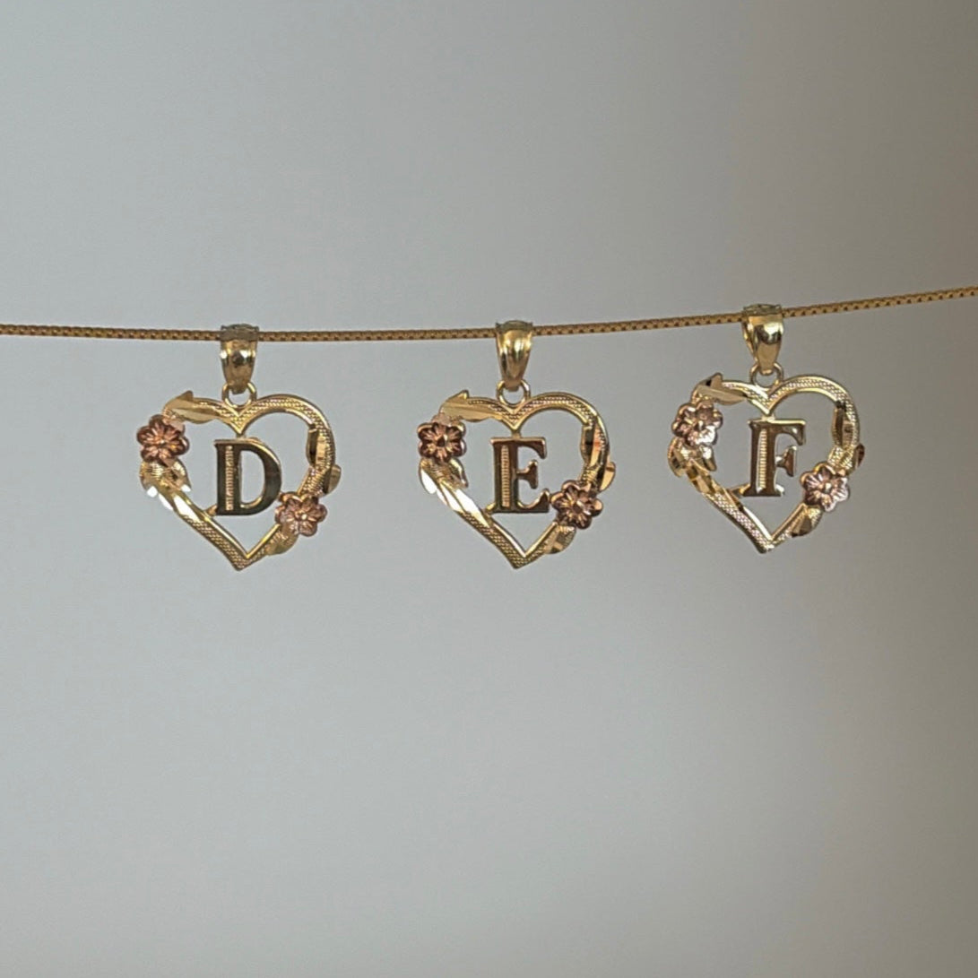 14k heart initials charms