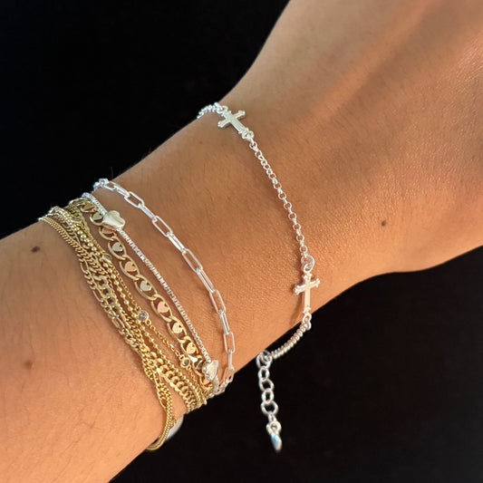 925 Sterling Silver Italian Cross Station Bracelet