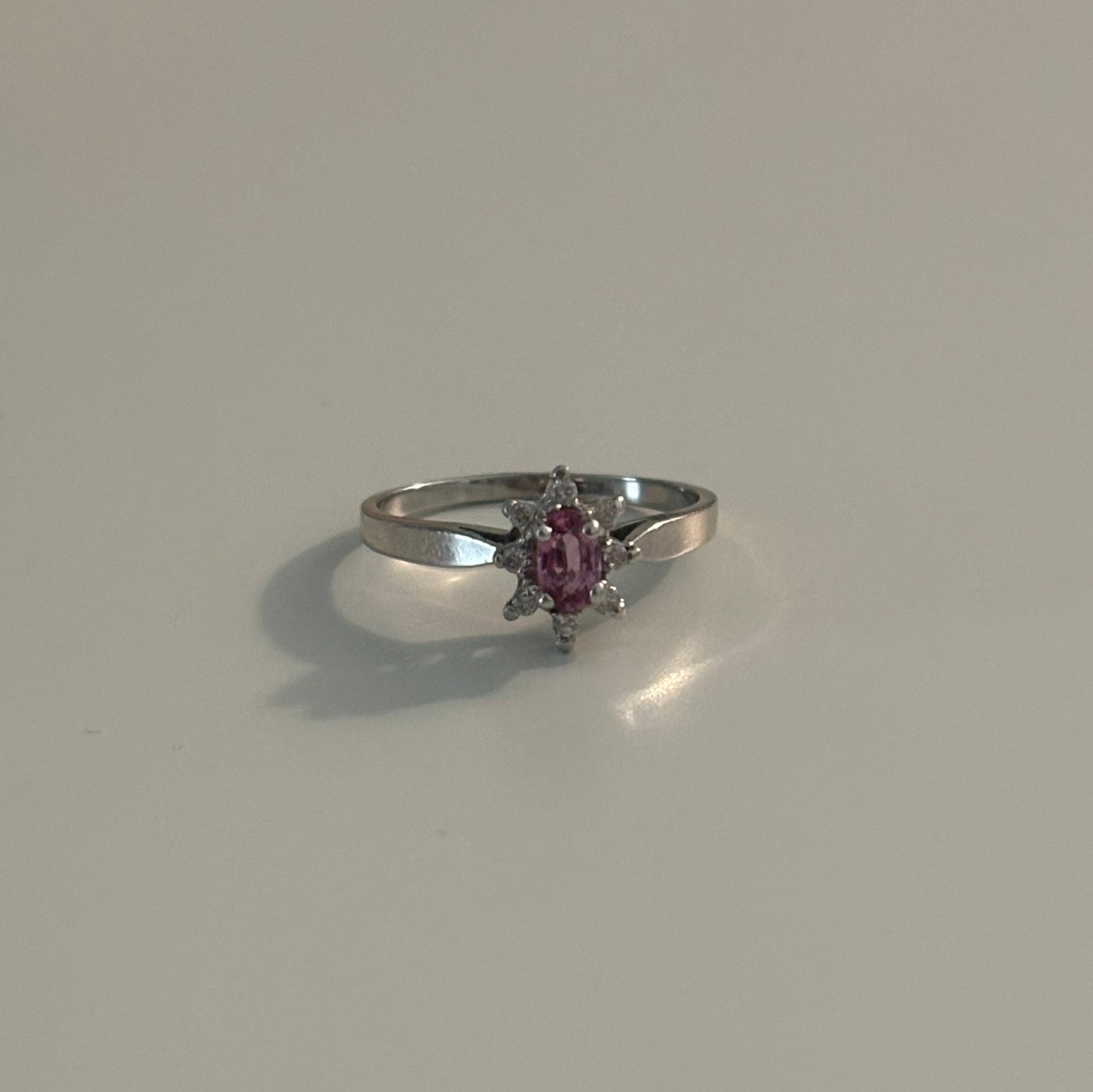 14K White Gold Natural Pink Sapphire & Diamond Ring – Size 5.75