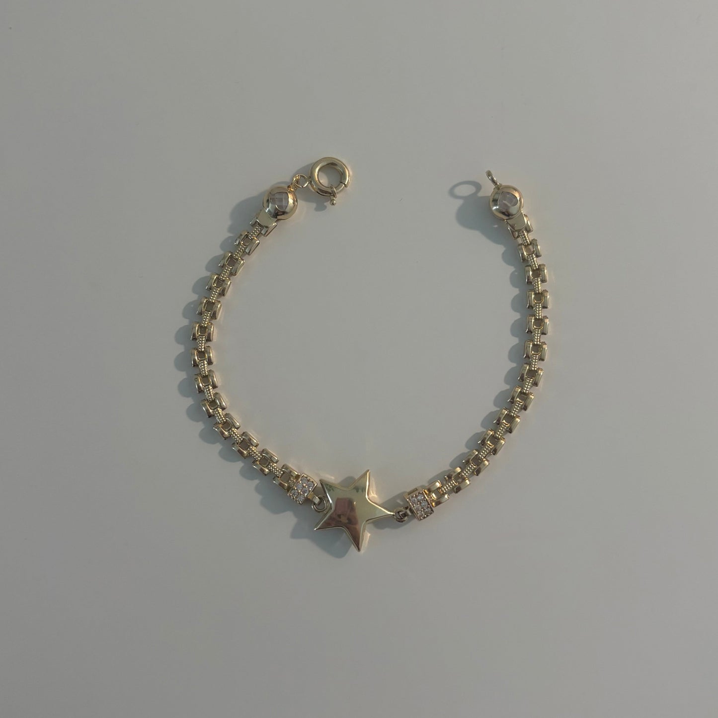 14K Solid Gold Puffy Star CZ Bracelet