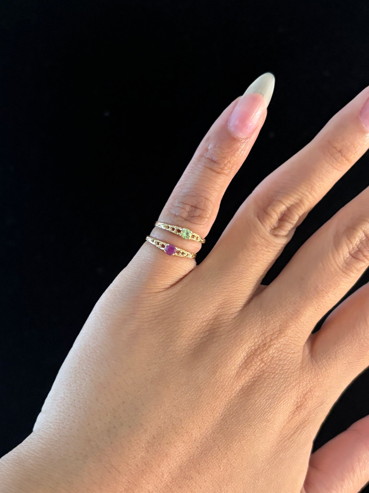 14K Yellow Gold Ruby & Peridot Midi/Pinky Ring
