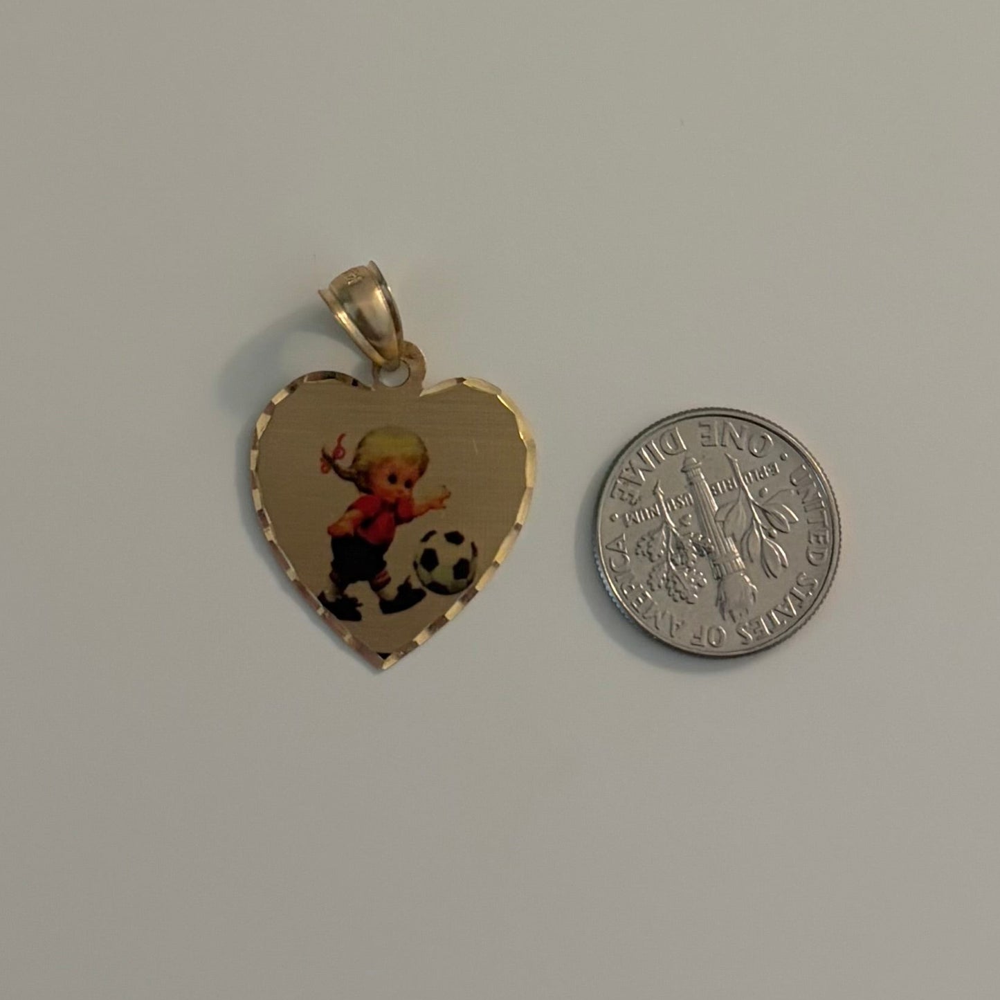 14K Gold Soccer Girl Heart Charm Pendant