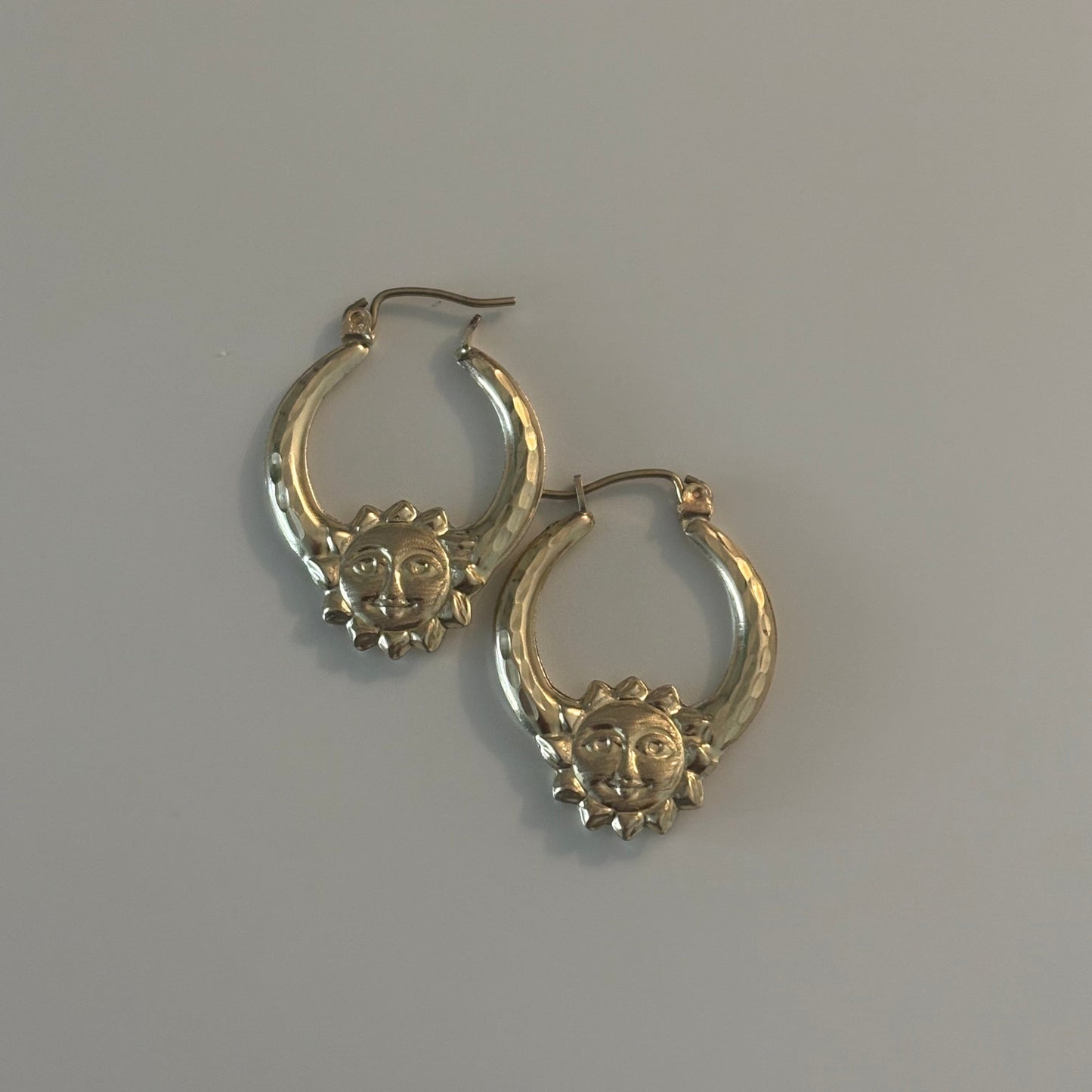 10K Gold Reversible Sun Face Hoop Earrings