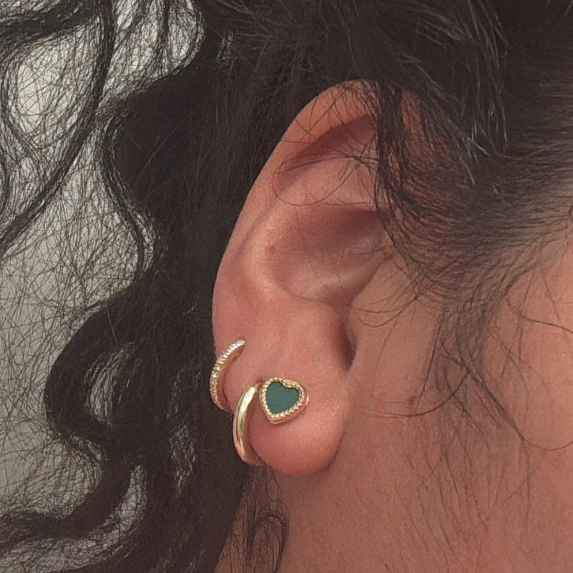 14k malachite heart stud earrings