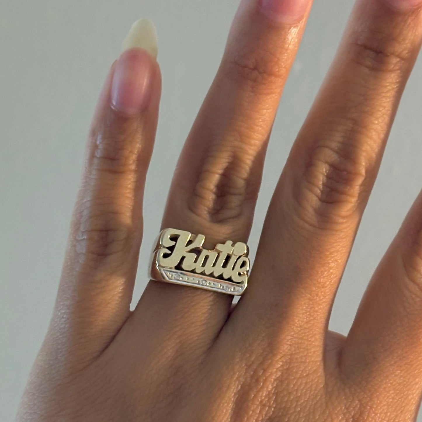 Vintage 14K Gold Katie Name Ring with Diamond Accents – Size 6