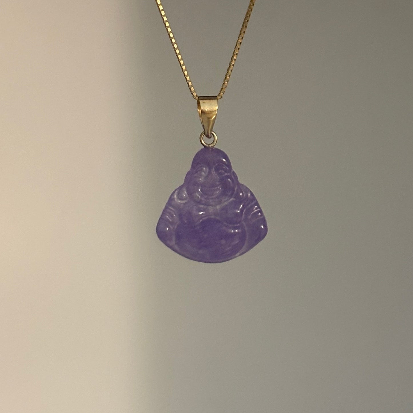 14K Gold Jade Laughing Buddha Pendant