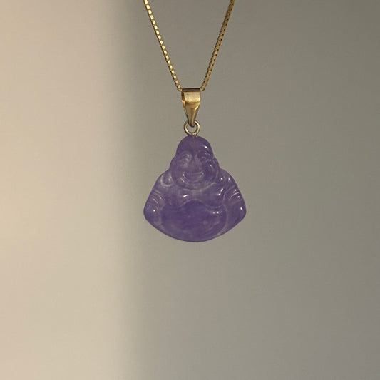 14K Gold Jade Laughing Buddha Pendant