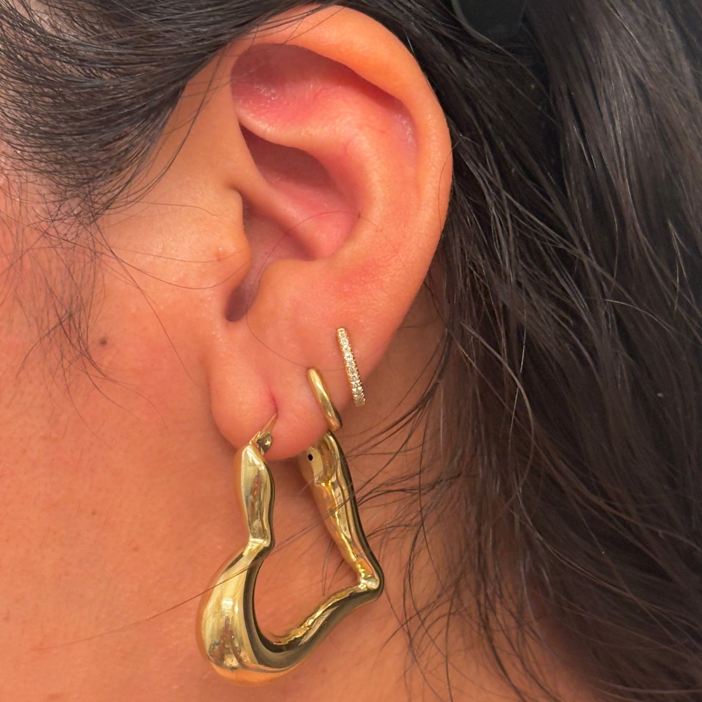 10K Yellow Gold Puffy Heart Hoop Earrings