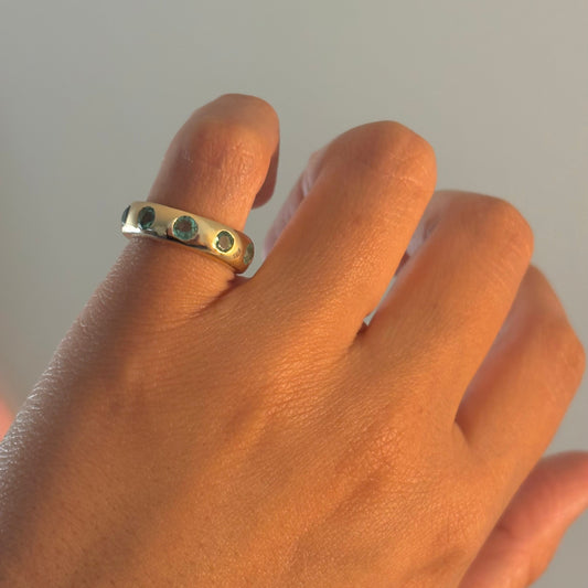 14K Natural Emerald Flush Set Band Ring | Thick Donut Band
