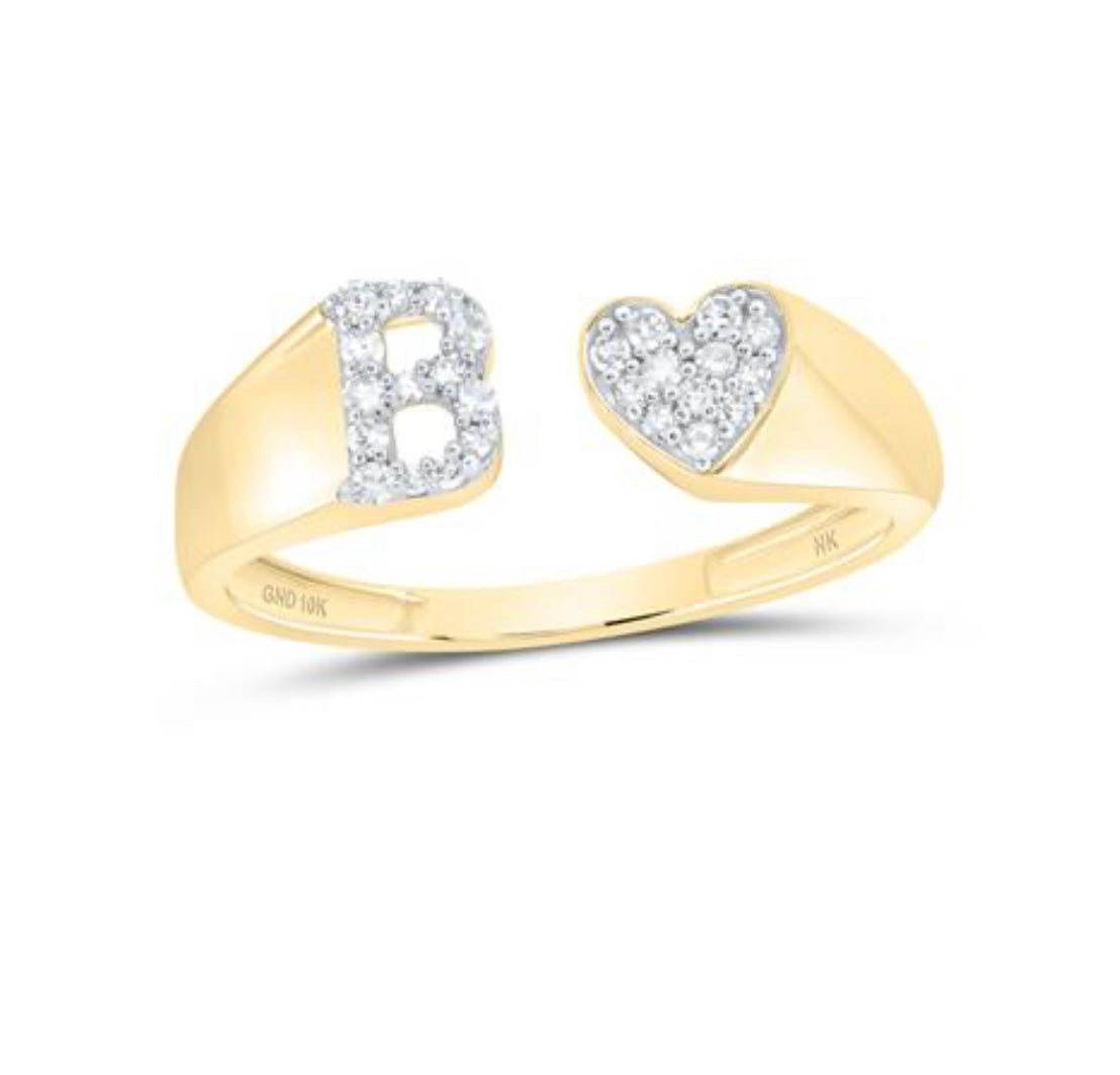 Diamond Initial Heart Ring – 14K & 10K Gold | Natural Diamonds