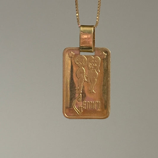 Vintage 14K Gold Gemini Zodiac Pendant —