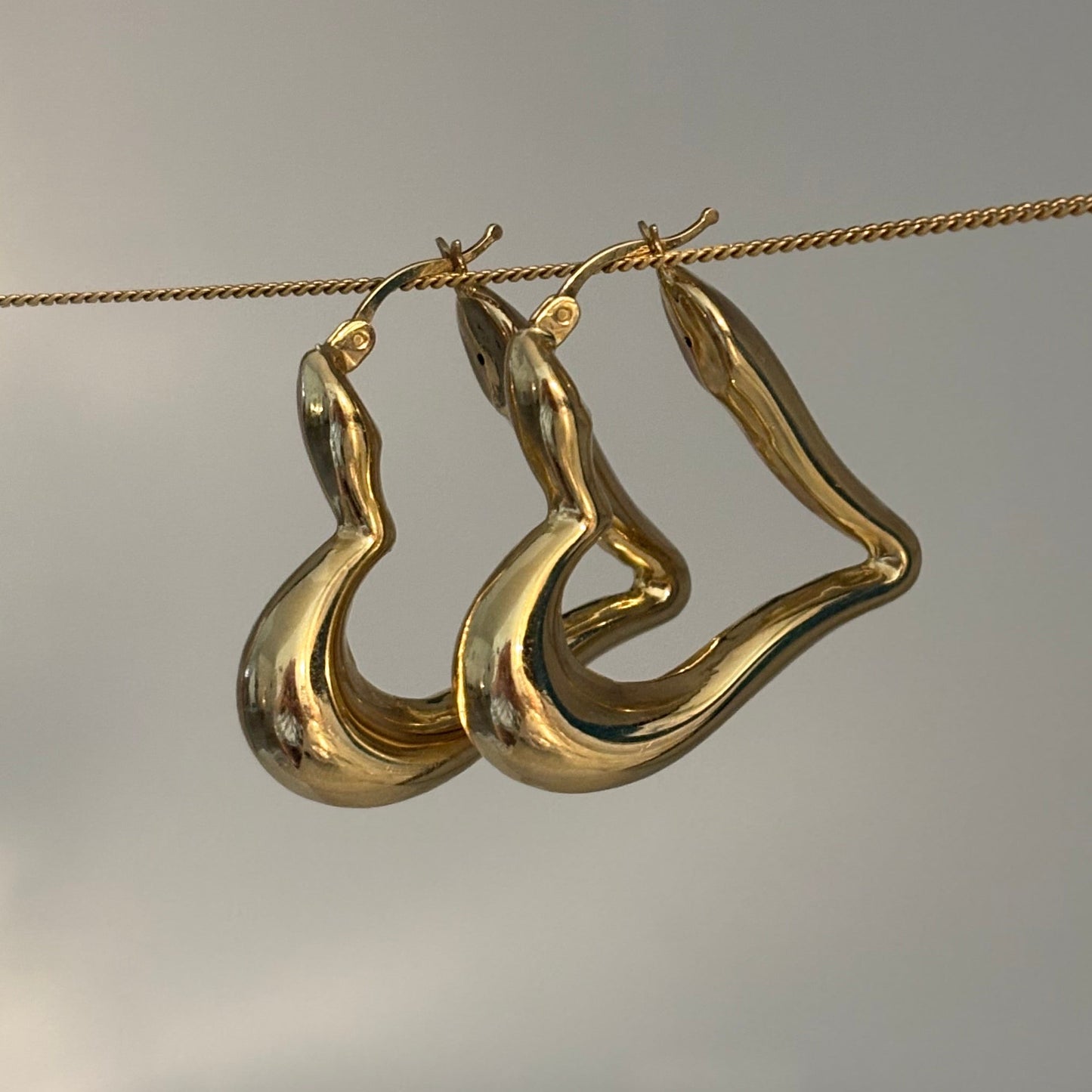 10K Yellow Gold Puffy Heart Hoop Earrings