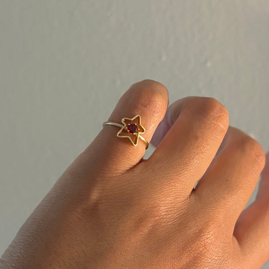 10K Gold Star Gemstone Ring