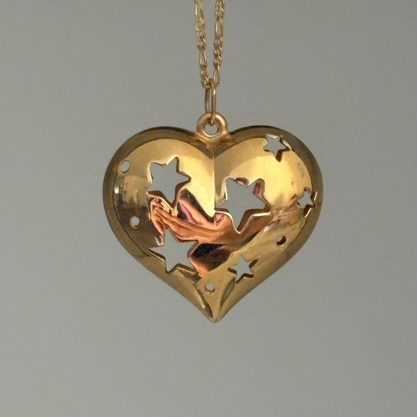 Vintage 14K Yellow Gold Puffy Heart Charm with Star Cutouts