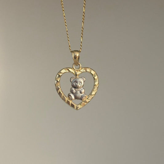 10K Gold Teddy Bear Heart Charm Pendant
