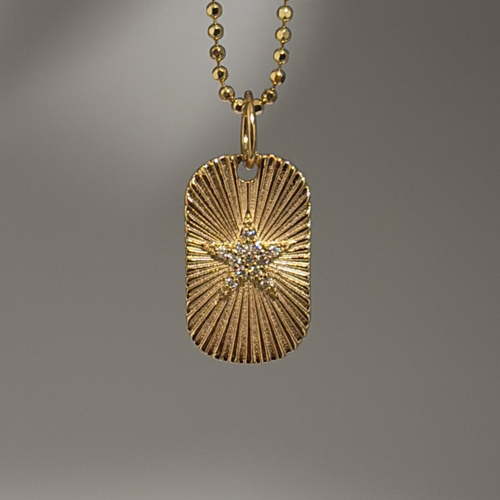 14K diamond star engine-turned pendant