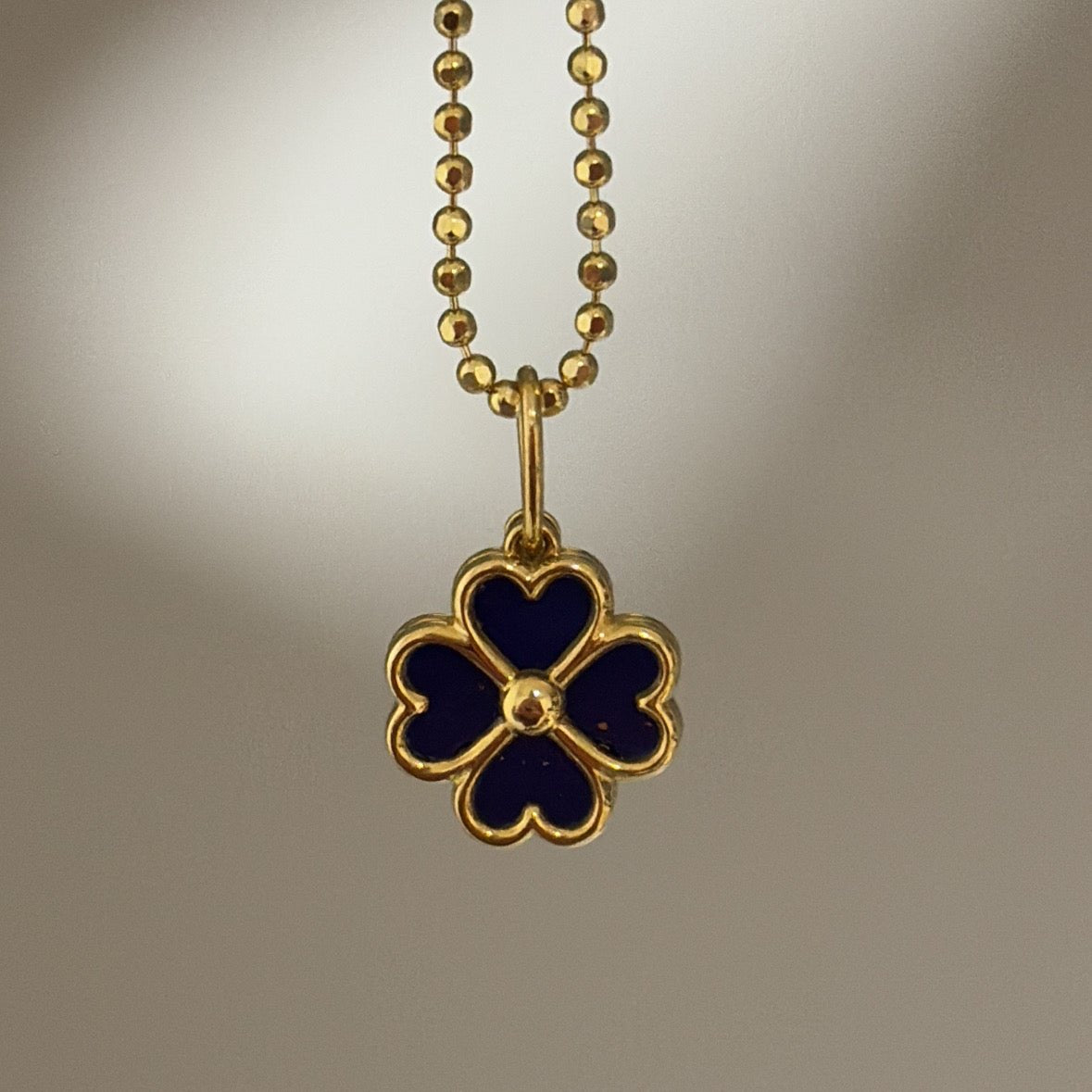 14K lapis lazuli heart clover charm