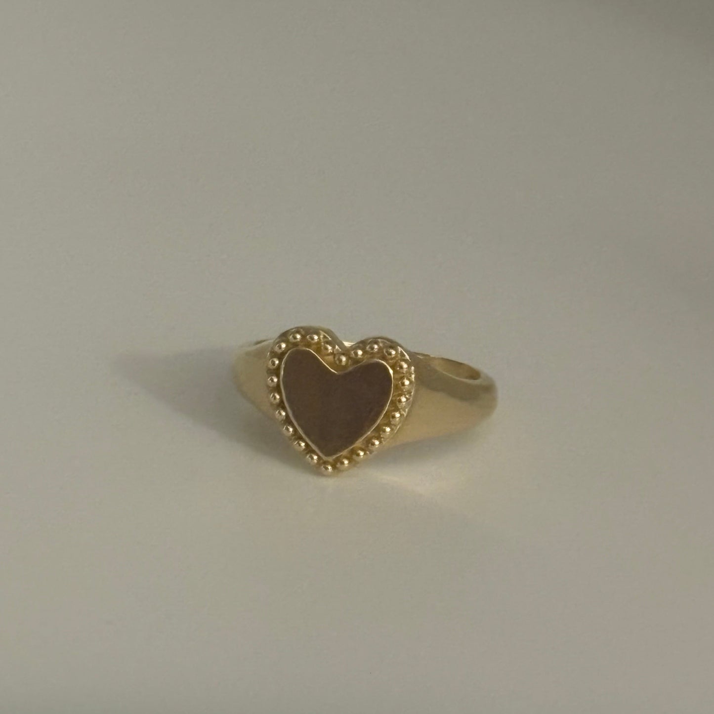 14K Gold Beaded Heart Ring