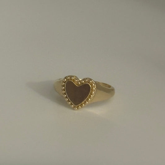 14K Gold Beaded Heart Ring
