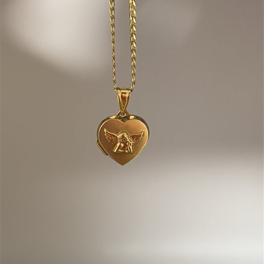 14k heart cherub  locket charm