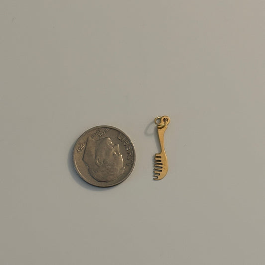 14K Yellow Gold Brush Charm – Mini Hair Stylist Pendant