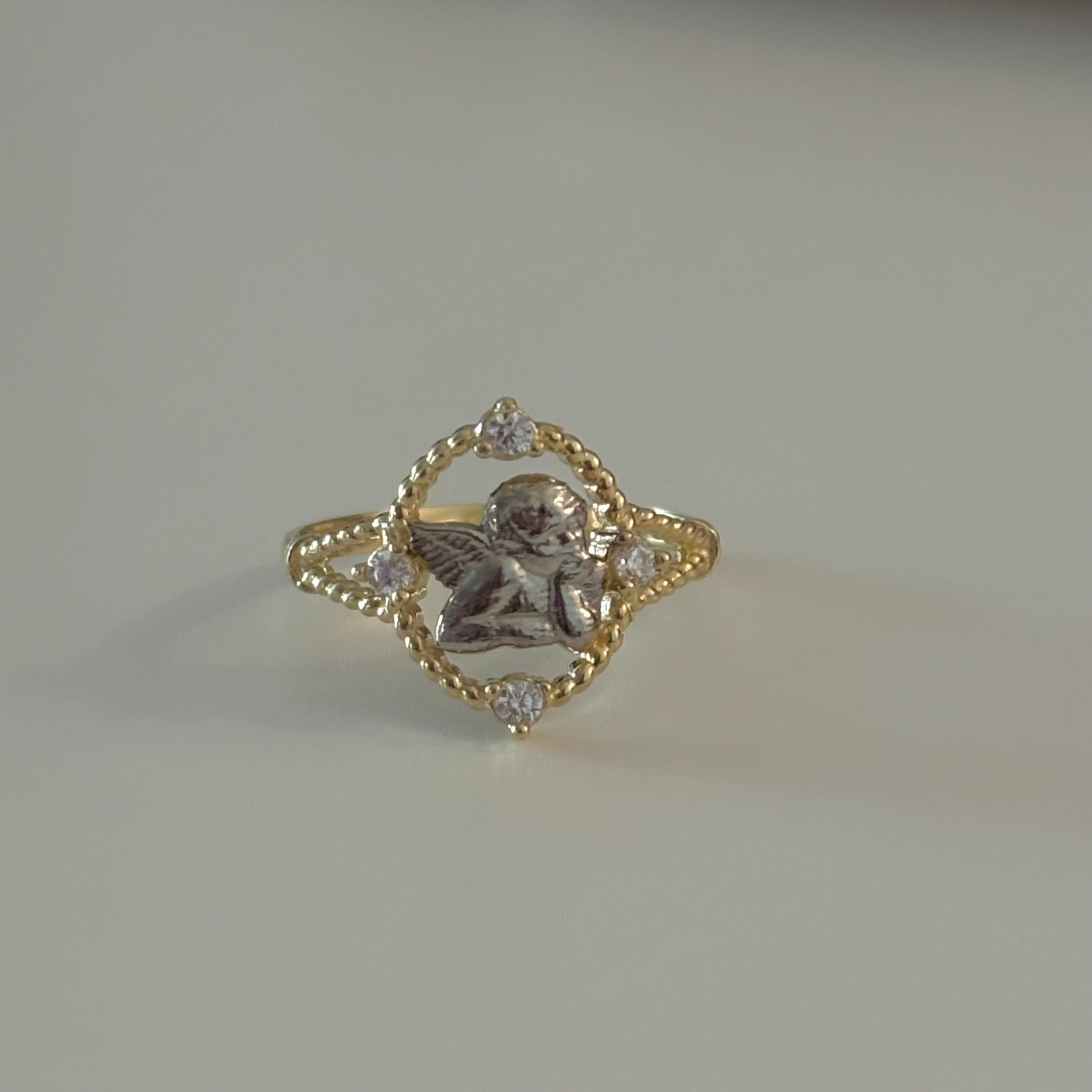 14K Yellow Gold Angel Ring with Cubic Zirconia | White Gold Angel