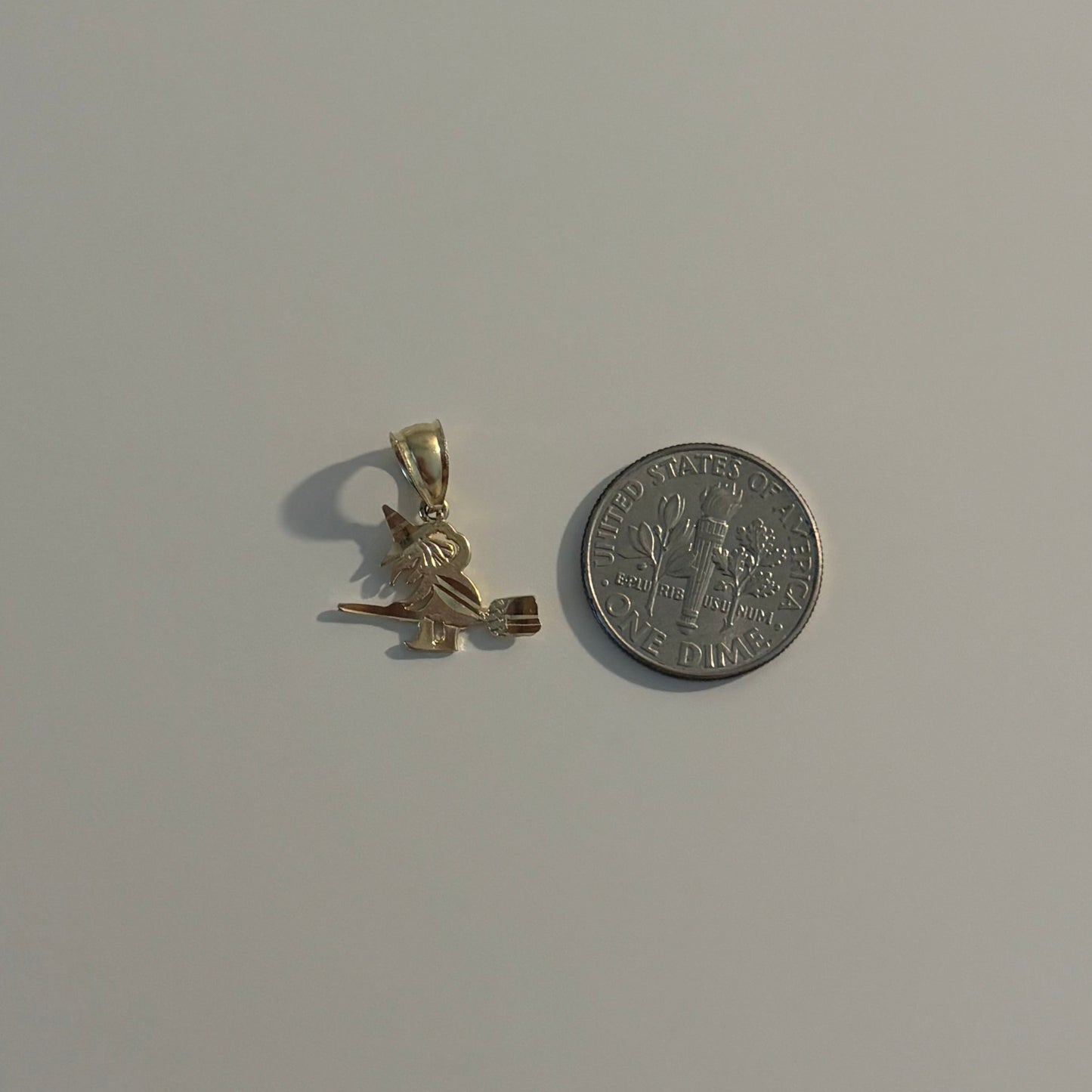 14K Yellow Gold Diamond-Cut Witch on Broom Pendant