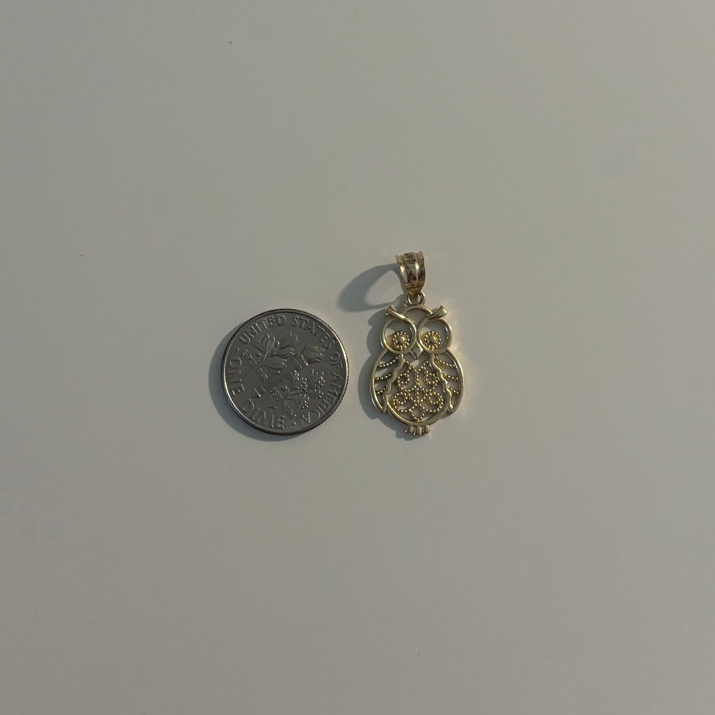 14K Yellow Gold Detailed Owl Pendant