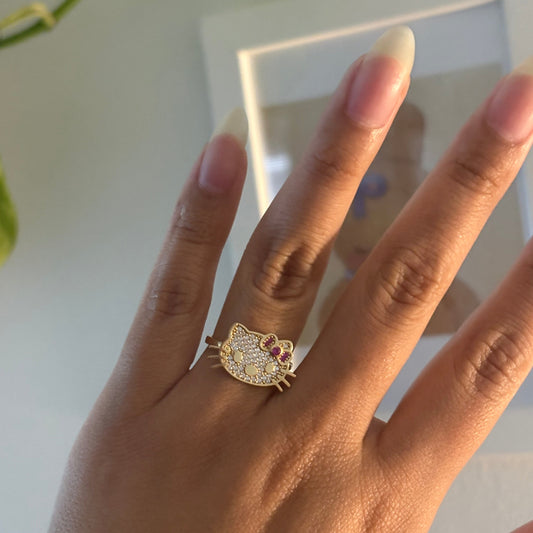 Hello Kitty Inspired CZ Ring – 10K Yellow Gold