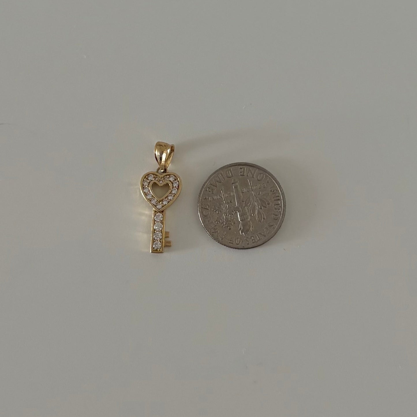 14K Gold Cubic Zirconia Heart Key Charm